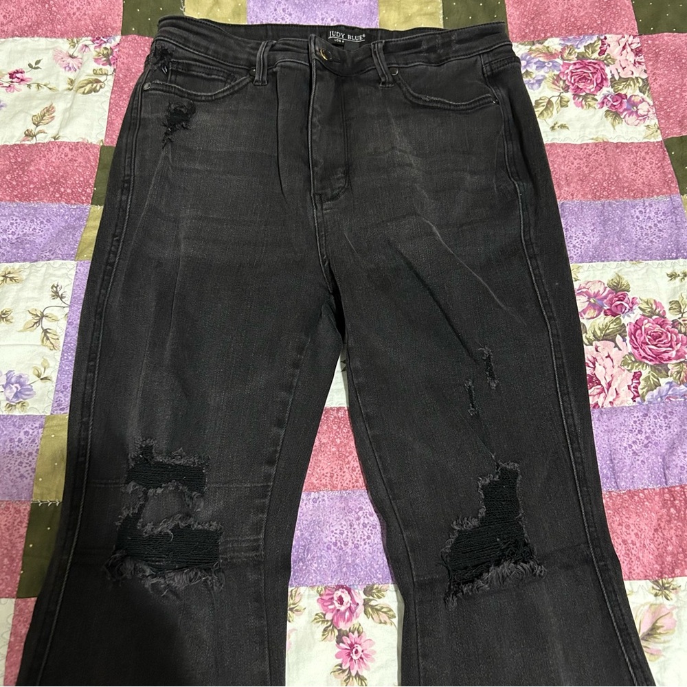 Judy Blue Black Distressed Flare Jeans Size 15/32 Style# JB88622‎